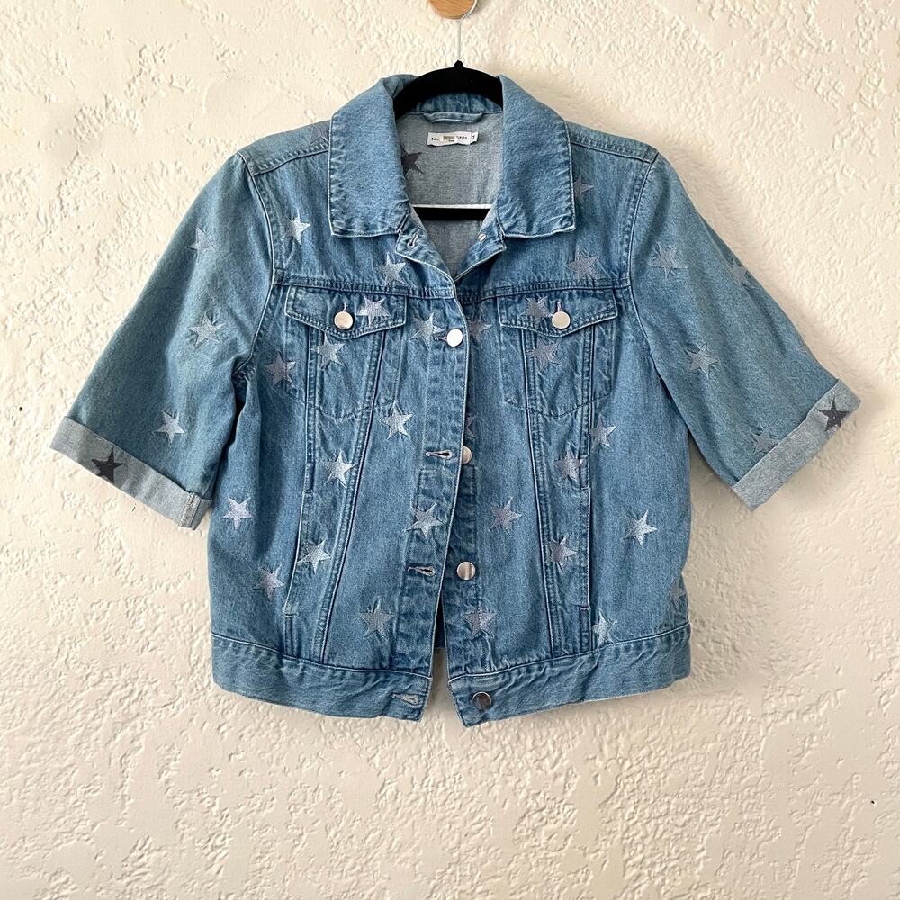 Samantha Sippos Star 'Girls Girls Girls' 1/2 Sleeve Denim Jean Jacket Medium - Picture 1 of 8